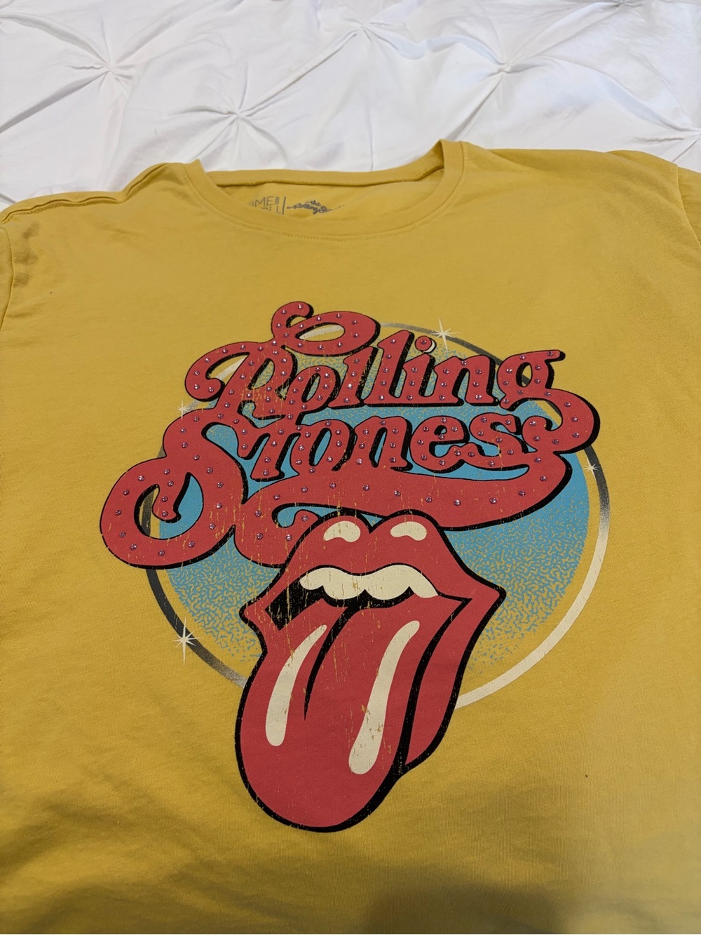 Time and Tru Yellow Graphic Tee with Red Accent